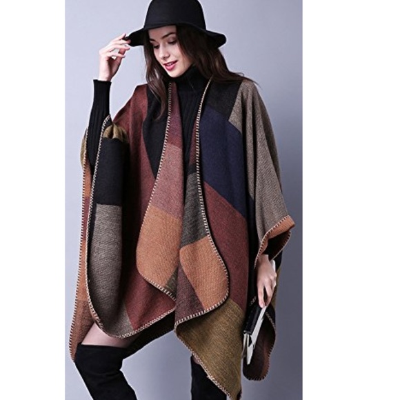 RESTOCK NWT Fall Colors Autumn Blanket Poncho Coat - Picture 4 of 8